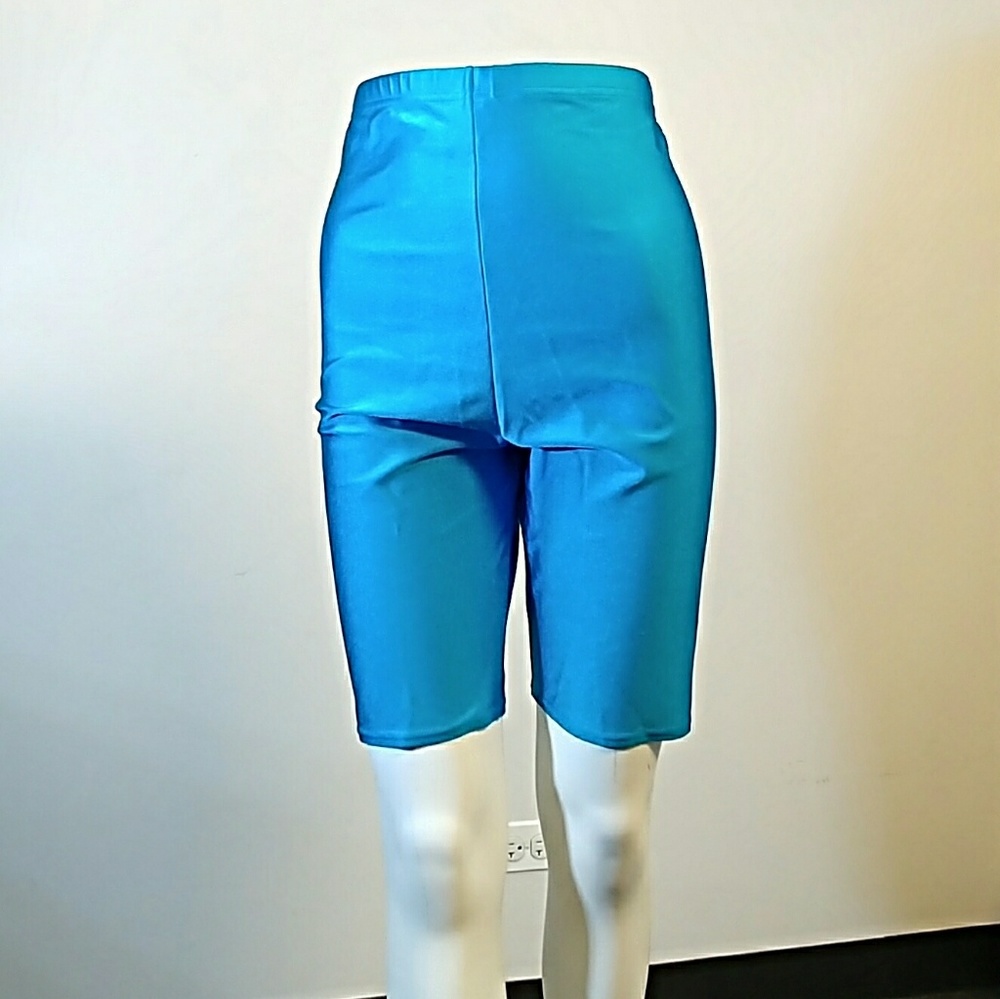 VTG 80s Spandex Yoga athletic shorts neon blue